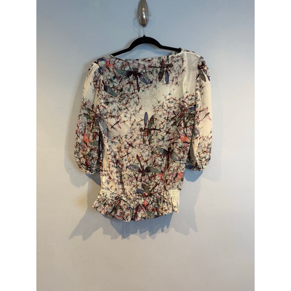 Ted Baker London Silk Dragonfly Print Ruched Peplum Blouse Top 2 - Picture 2 of 5
